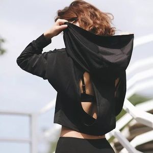 Long Sleeve Open Back Hoodie Crop Top Sweatshirts